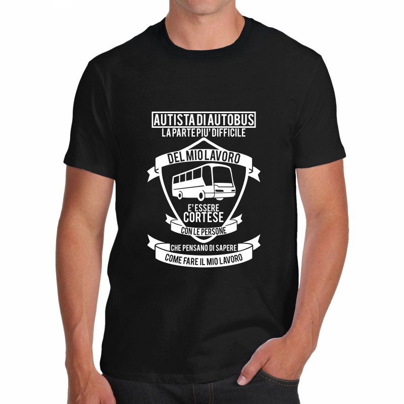 T-shirt nera frase divertente autista pullman maglia simpatica scritta  viaggi uomo